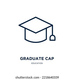 graduate cap icon from education collection. Thin linear graduate cap, college, student outline icon isolated on white background. Line vector graduate cap sign, symbol for web and mobile