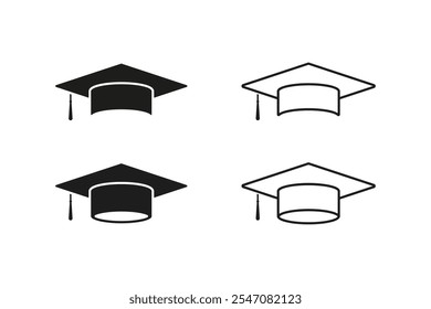 Ícone de tampa de graduação. Logotipo vetor do tabuleiro de morteiro. Sinal de formatura. Graduação de estudante da academia.