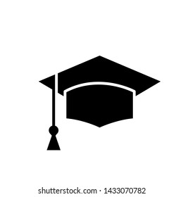 Graduate Cap Icon. Symbol of Academy, Institute, College, University or Diploma. Illustration of Pass the Exam. Trendy Sign. Simple Vector on Glyph Style for Design and Websites, Presentation