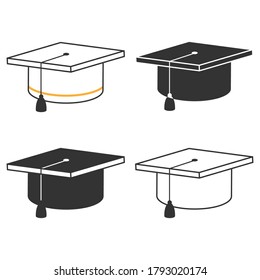 Graduate cap icons vector set isolated on white background.