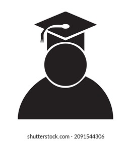 Graduate cap with man icon, black academy symbol. graduated icon vector isolated.
