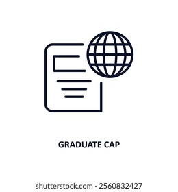 graduate cap outline icon.  Thin line icon from education collection. Editable vector isolated on white background