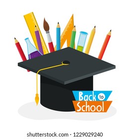 graduate cap with pencils colors and paintbrush