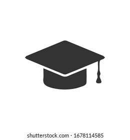 Graduate cap with tassel icon, black academy symbol. graduated icon vector isolated.