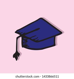 graduate cap vector icon isolated on rose background