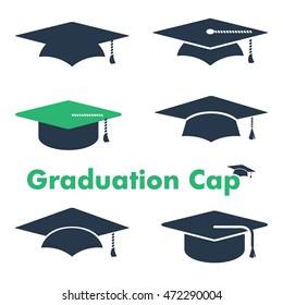 Graduate Cap vector icon set. Educational icon or business sign element template. High school, college & high education symbol. Sample text. Layered, editable