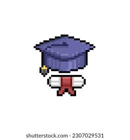 graduate cape with paper scroll in pixel art style