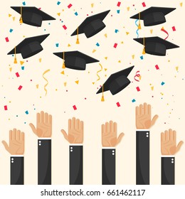 Graduate caps and confetti