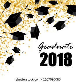 Graduate caps on the gold confetti background