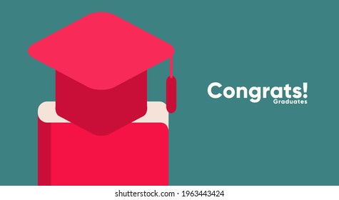 Graduate caps. Vector flat illustration. Congratulation graduates 2021 class of graduations. 