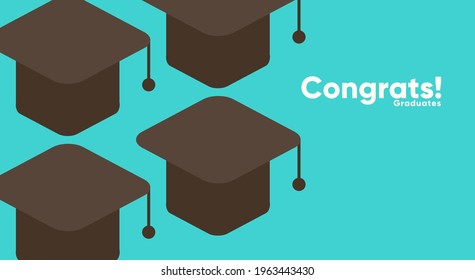 Graduate caps. Vector flat illustration. Congratulation graduates 2021 class of graduations. 