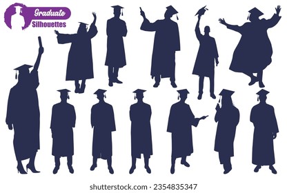 Graduate Celebrating Graduation Silhouettes Vektorgrafik