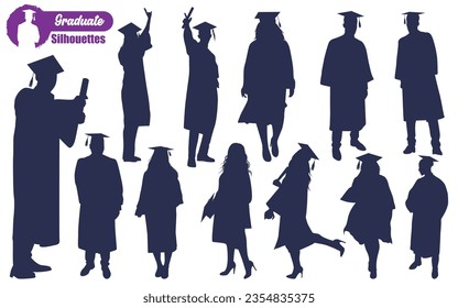 Graduate Celebrating Graduation Silhouettes Vector illustration