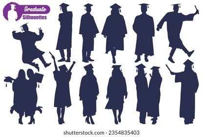 Graduate Celebrating Graduation Silhouettes Vector illustration