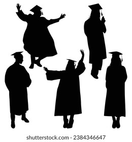 Graduate Celebrating Graduation Silhouettes Vector illustration