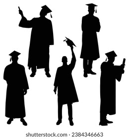 Graduate Celebrating Graduation Silhouettes Vector illustration