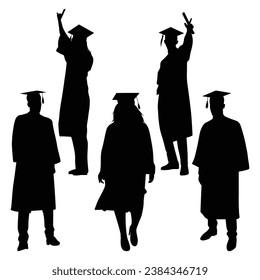 Graduate Celebrating Graduation Silhouettes Vector illustration