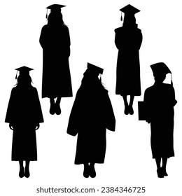 Graduate Celebrating Graduation Silhouettes Vektorgrafik