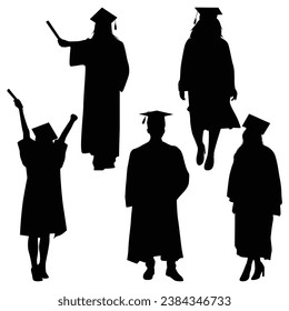 Graduate Celebrating Graduation Silhouettes Vector illustration