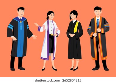 Conjunto de caracteres de graduação na ilustração vetorial de estilo moderno