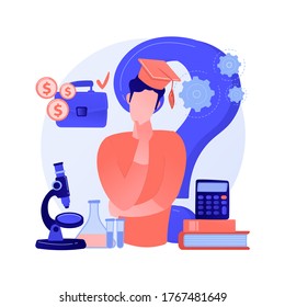 Graduate Choosing College. Profession Choice, Decision Making, Future Planning. Multiple Career Opportunities In Business, Science And Art. Vector Isolated Concept Metaphor Illustration