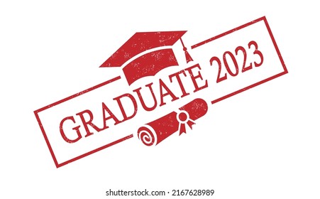 Abschluss und Klasse 2023 mit einem Graduierungsdeckel. Vektorgrafik für Design und Design