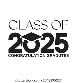 Graduate class of 2025 logo with diploma, laurel wreath and graduation cap vector on white background.