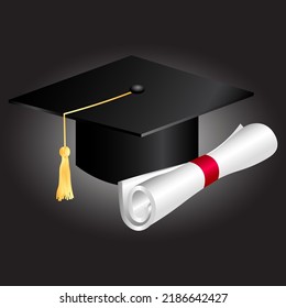 Graduate college, high school or university cap and diploma in 3d style