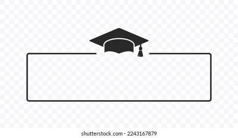 Hochschulabsolventen, Highschool-Mitglieder oder Universitäten Symbol einzeln auf transparentem Hintergrund. Vektor-Grad-Zeremonie Hut mit Strichlinie. Schwarzes Bildungssymbol und Blankorahmen