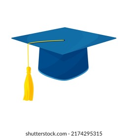 Graduate college, school or university cap isolated on white background. Vector gold and blue degree ceremony hats. Educational student symbols