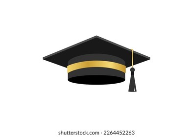 Graduate college university or high school hat icon vector illustration isolated, 3D gold graduation cap icon