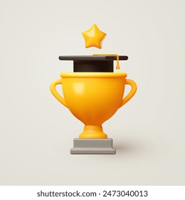 Graduate concept. Win cup with graduate hat. Academic achievements