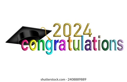 graduate congratulations logo with graduation cap on white background Used for designing and decorating