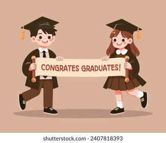 Graduate couple holding a banner