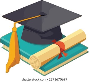 Graduate diploma and graduate cap. Concept for happy graduation poster or card template design. Flat vector illustration