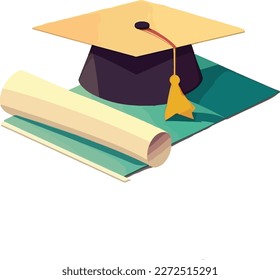 Graduate diploma and graduate cap. Concept for happy graduation poster or card template design. Flat vector illustration