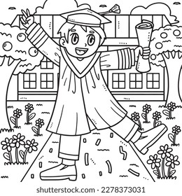 Graduate with a Diploma Coloring Page for Kids