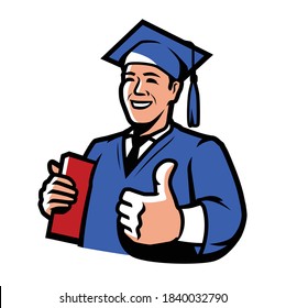 Graduate with diploma. Education, college, high school vector illustration