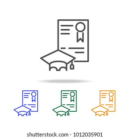 graduate diploma and hat icons. Element of education for mobile concept and web apps. Thin line  icon for website design and development, app development. Premium multi color icons on white background