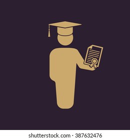 The graduate with diploma icon. School and university, learning, education symbol. Flat Vector illustration