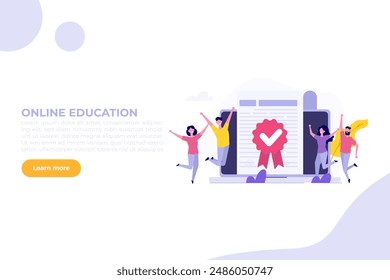 Graduate distant education, certificate of digital learning, virtual graduation concept. Vector illustrations.