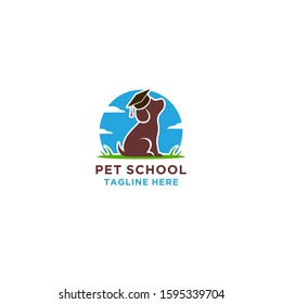 Graduate dog cartoon mascot pet education logo vector template.