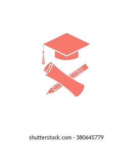 Graduate education logo graduation symbols diploma, pencil, mortarboard, university student ceremony emblem, back to school typography design element.