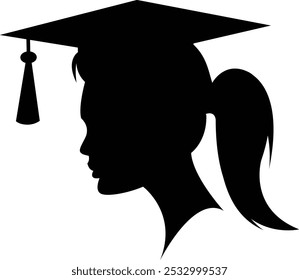 Graduate female silhouette, logo, art, design - Women wearing graduation cap	
