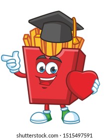graduate French fries cartoon mascot character design vector