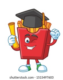 graduate French fries cartoon mascot character design vector