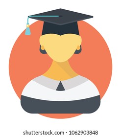 
Graduate girl avatar icon. Student, scholar and postgraduate 
