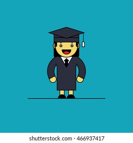 Graduate girl in cloak and graduation hat.