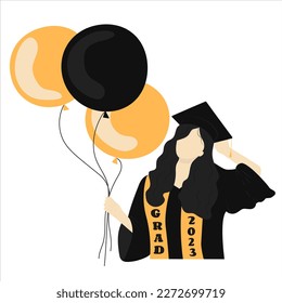 Graduate Girl in a Costume with Balloons Graduation 2023 Faceless