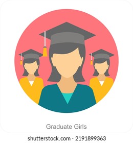 Graduate Girls And Education icon Concept